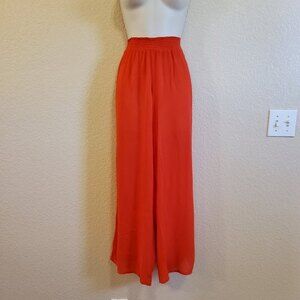 Anthena Semi Sheer Wide Leg Pull On Swimsuit Coverup Pants Size S/M Pink Red